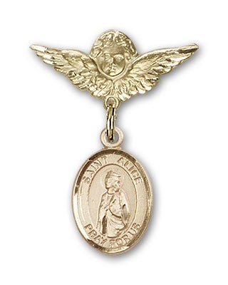 Pin Badge with St. Alice Charm and Angel with Smaller Wings Badge Pin - Gold Tone