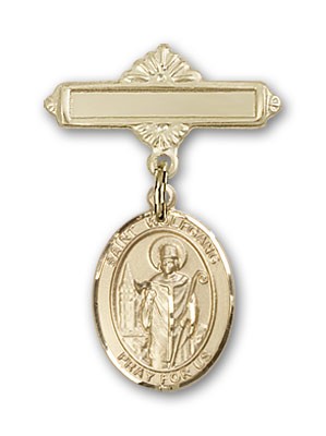 Pin Badge with St. Wolfgang Charm and Polished Engravable Badge Pin - Gold Tone