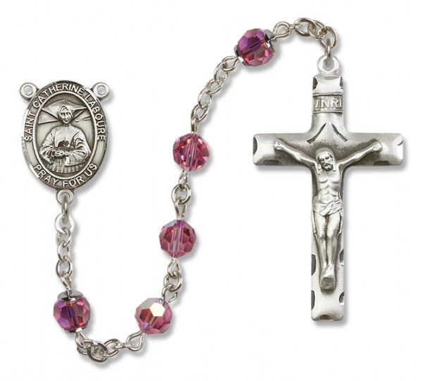 St. Catherine Laboure Sterling Silver Heirloom Rosary Squared Crucifix - Rose
