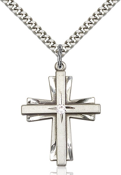Large Women's Cross on Cross Pendant with Birthstone Options - Crystal