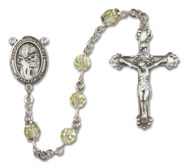 San Juan de la Cruz Sterling Silver Heirloom Rosary Fancy Crucifix - Zircon