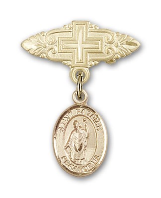 Pin Badge with St. Patrick Charm and Badge Pin with Cross - Gold Tone