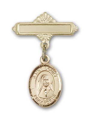 Pin Badge with St. Louise de Marillac Charm and Polished Engravable Badge Pin - Gold Tone
