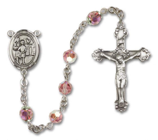 St. Vitus Sterling Silver Heirloom Rosary Fancy Crucifix - Light Rose