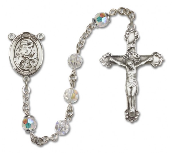 St. Sarah Sterling Silver Heirloom Rosary Fancy Crucifix - Crystal