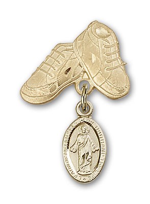Baby Badge with Scapular Charm and Baby Boots Pin - 14K Solid Gold