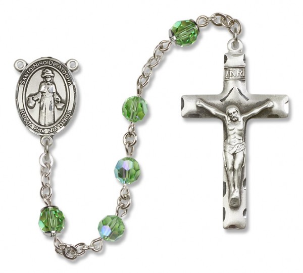 St. Nino de Atocha Sterling Silver Heirloom Rosary Squared Crucifix - Peridot