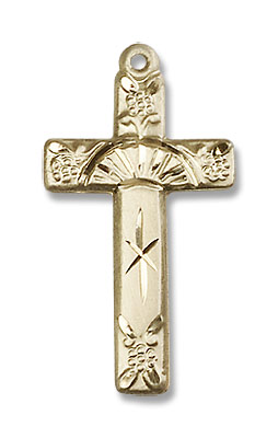 Grape and Floral Women's Cross Necklace - 14K Solid Gold