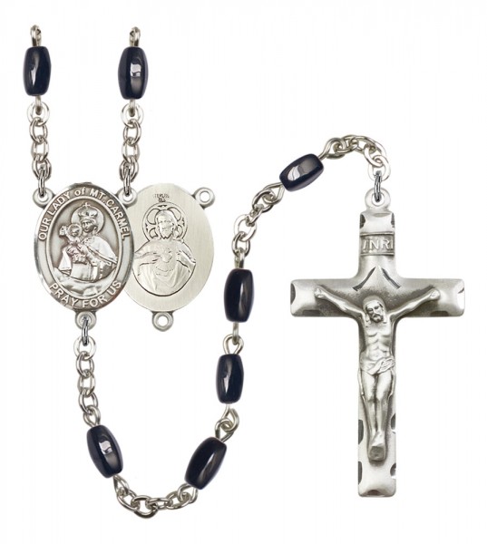 Men's Our Lady of Mount Carmel Silver Plated Rosary - Black | Silver