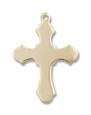 High Polish Budded Tip Cross Pendant - 14K Solid Gold