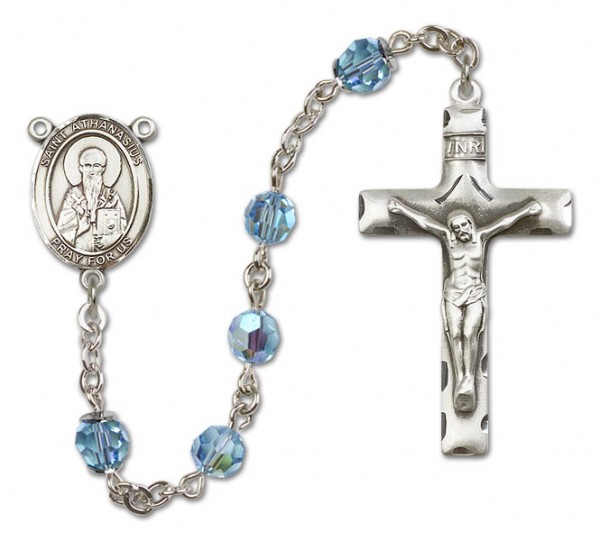 St. Athanasius Rosary Our Lady of Mercy Sterling Silver Heirloom Rosary Squared Crucifix - Aqua