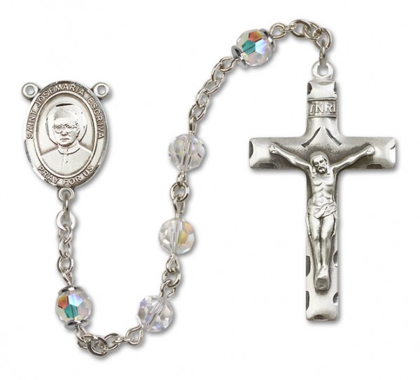 St. Josemaria Escriva Sterling Silver Heirloom Rosary Squared Crucifix - Crystal