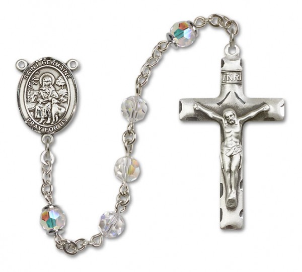 St. Germaine Cousin Sterling Silver Heirloom Rosary Squared Crucifix - Crystal