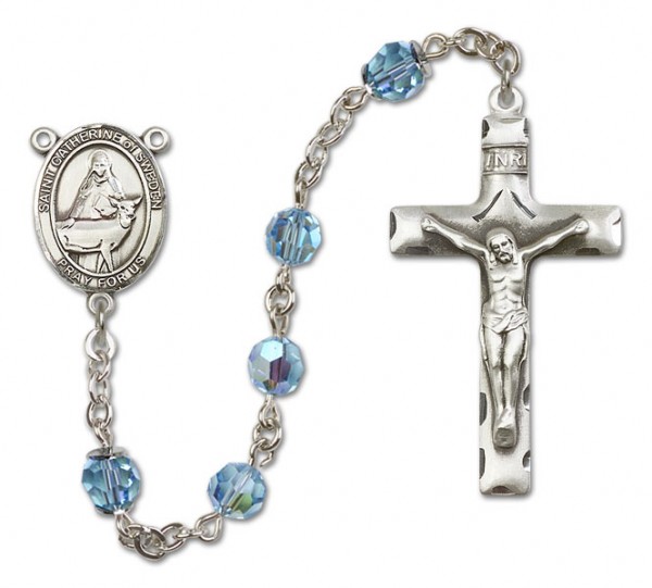 St. Catherine of Sweden Sterling Silver Heirloom Rosary Squared Crucifix - Aqua