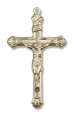 Men's Slim Textured Crucifix Necklace - 14K Solid Gold