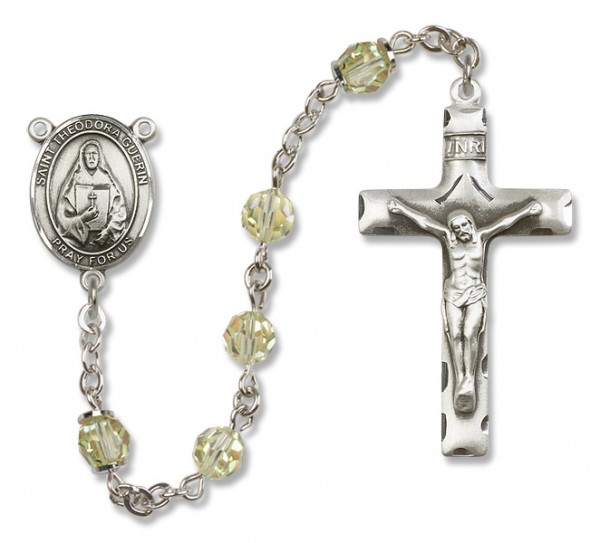 St. Theodora Guerin Sterling Silver Heirloom Rosary Squared Crucifix - Zircon