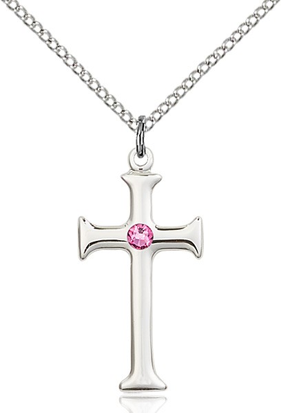 Women's Maltese Edge Cross Pendant with Birthstone Options - Rose