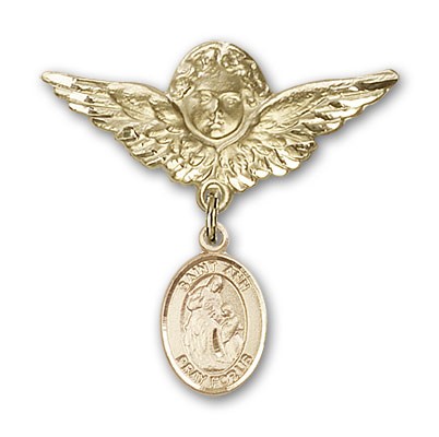 Pin Badge with St. Ann Charm and Angel with Larger Wings Badge Pin - Gold Tone