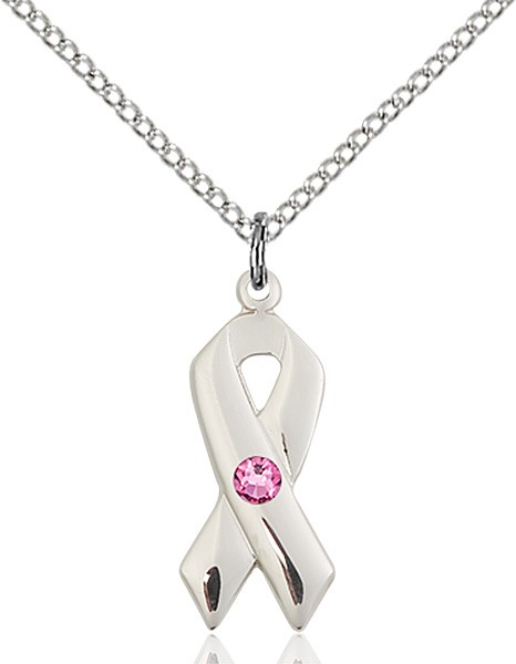 Awareness Ribbon Pendant with Birthstone Options - Rose