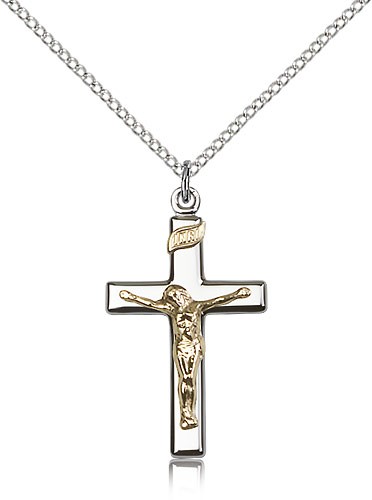 Women's Shiny Classic Crucifix Necklace Two-Tone - Two-Tone