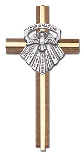 Gifts of Confirmation Wall Cross in Walnut and Metal Inlay 6&quot; - Two-Tone Gold