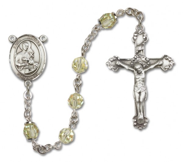 St. Gerard Majella Sterling Silver Heirloom Rosary Fancy Crucifix - Zircon