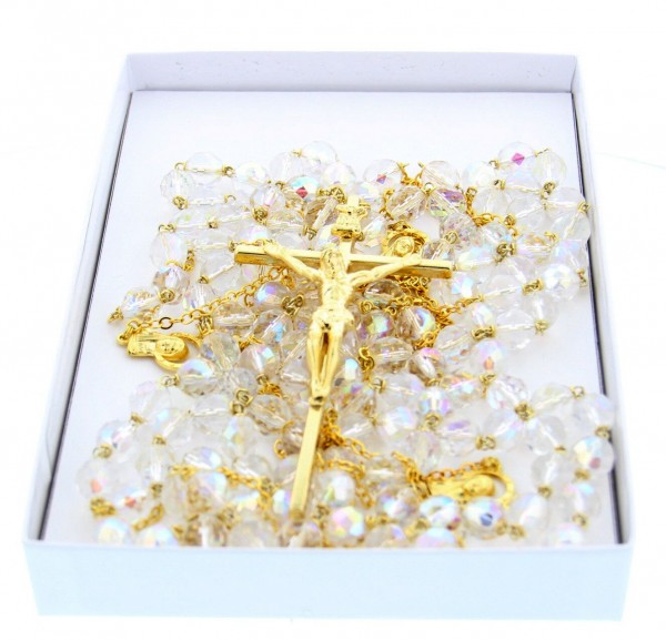 Gold Tone Crystal Bead Lasso Wedding Rosary - Without Deluxe Box