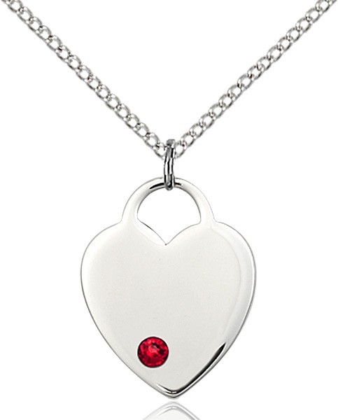 Medium Heart Shaped Pendant with Birthstone Options - Ruby Red