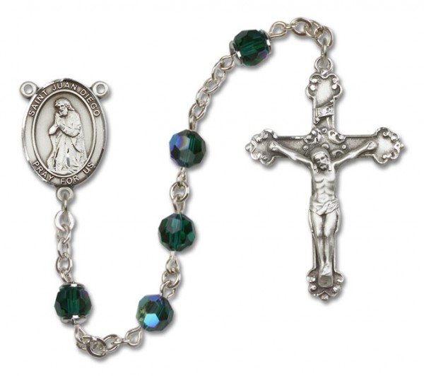 St. Juan Diego Sterling Silver Heirloom Rosary Fancy Crucifix - Emerald Green
