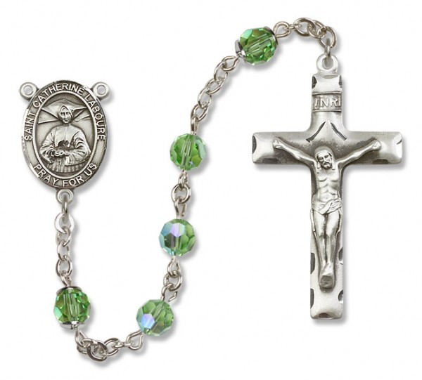 St. Catherine Laboure Sterling Silver Heirloom Rosary Squared Crucifix - Peridot