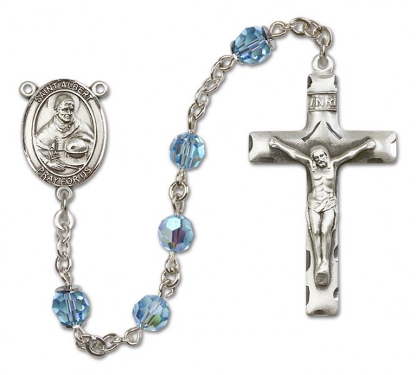St. Albert the Great Sterling Silver Heirloom Rosary Squared Crucifix - Aqua