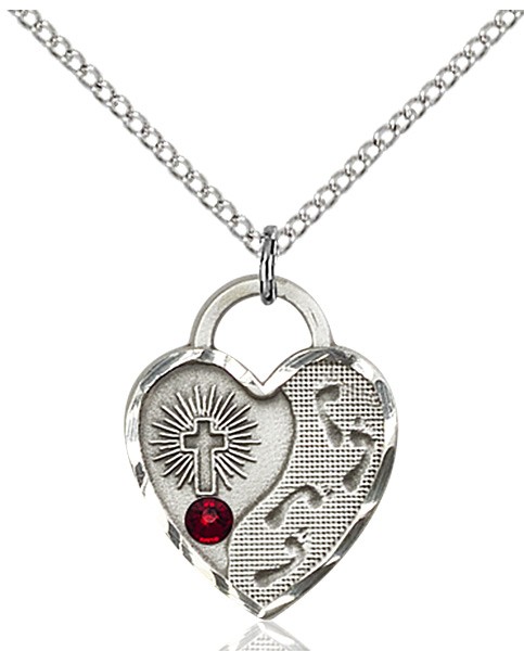 Heart Shaped Footprints Pendant with Birthstone Options - Garnet