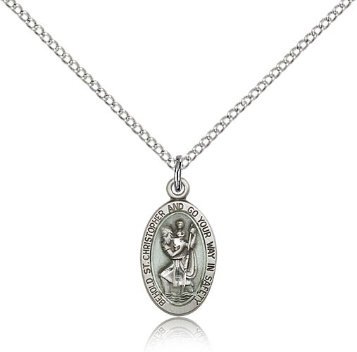 Women's Blue Enamel Behold St. Christopher Necklace - Sterling Silver | Blue Enamel