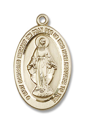 Women's Blue Enamel Center Miraculous Medal Pendant - 14K Solid Gold