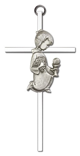 First Communion Girl Cross  6 inch - Silver tone