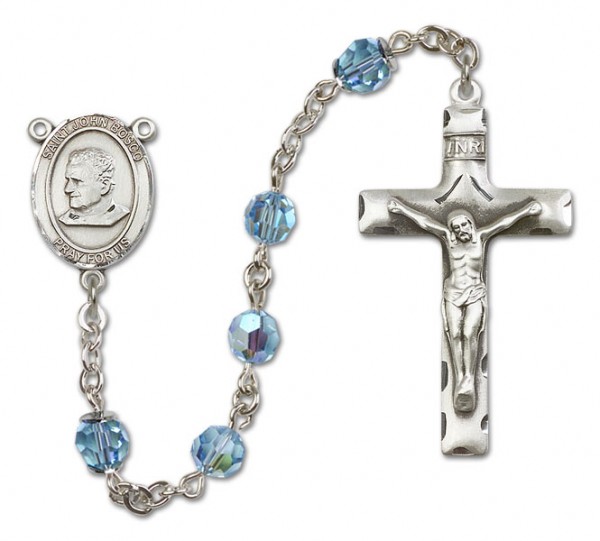 St. John Bosco Sterling Silver Heirloom Rosary Squared Crucifix - Aqua