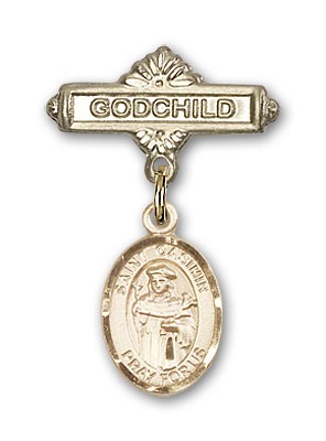 Pin Badge with St. Casimir of Poland Charm and Godchild Badge Pin - 14K Solid Gold
