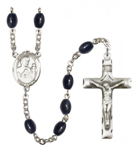 Men's St. Kieran Silver Plated Rosary - Black Oval