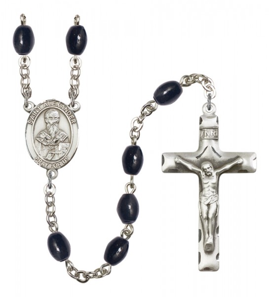 Men's St. Alexander Sauli Silver Plated Rosary - Black Oval