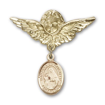 Pin Badge with St. Madonna Del Ghisallo Charm and Angel with Larger Wings Badge Pin - Gold Tone