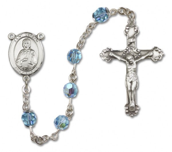 St. Gerard Sterling Silver Heirloom Rosary Fancy Crucifix - Aqua