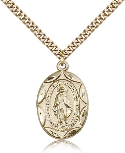 Large Blue Enamel Miraculous Medal Necklace - 14KT Gold Filled