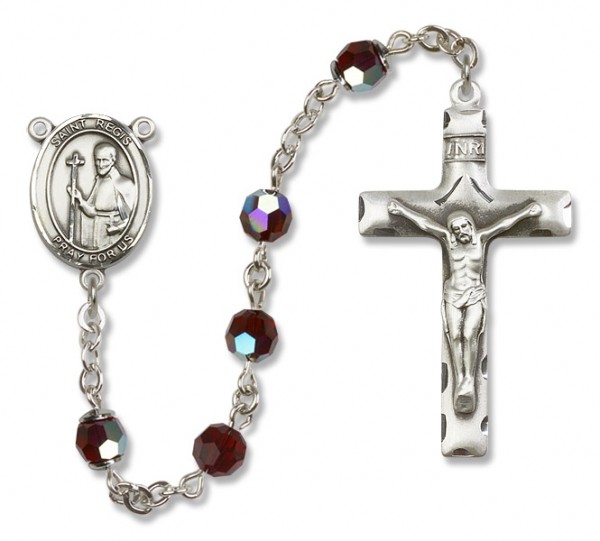 St. Regis Sterling Silver Heirloom Rosary Squared Crucifix - Garnet