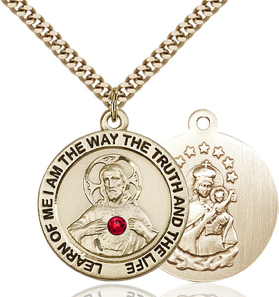 Round Scapular Pendant with Mt. Carmel Birthstone Option - 14KT Gold Filled