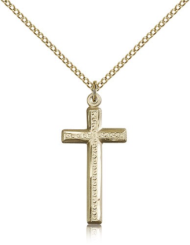 Women's Slimline Textured Cross Necklace - 14KT Gold Filled