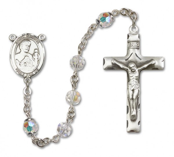 St. Kieran Sterling Silver Heirloom Rosary Squared Crucifix - Crystal