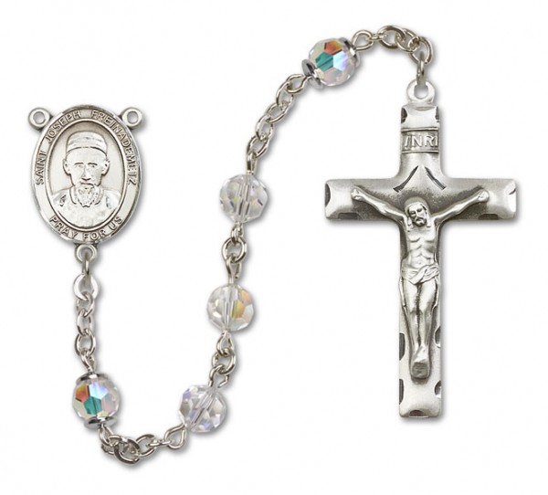 St. Joseph Freinademetz Sterling Silver Heirloom Rosary Squared Crucifix - Crystal