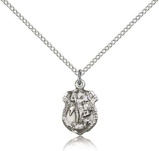 Petite St. Michael The Archangel Shield Pendant - Sterling Silver