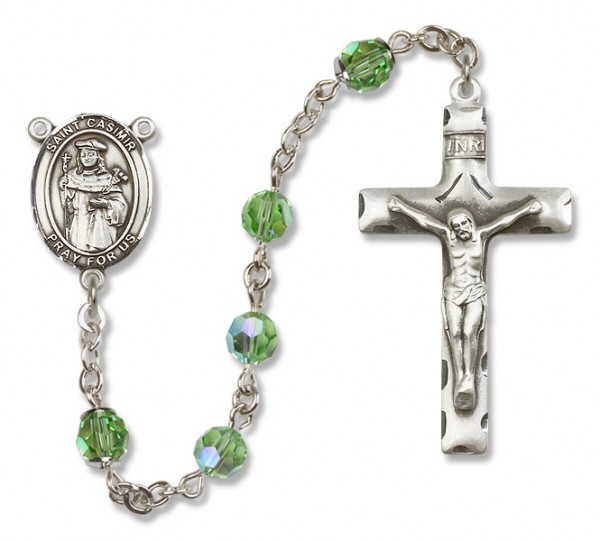 St. Casimir of Poland Sterling Silver Heirloom Rosary Squared Crucifix - Peridot