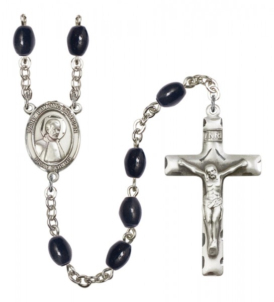 Men's St. Edmond Campion Silver Plated Rosary - Black Oval